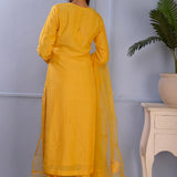 Orange Yellow Cotton Silk Kurta Set