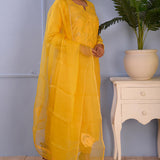 Orange Yellow Cotton Silk Kurta Set