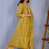 Olive Green Chanderi Kurti Set