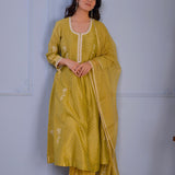 Olive Green Chanderi Kurti Set