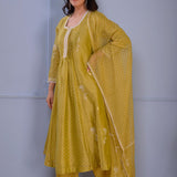 Olive Green Chanderi Kurti Set