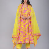 Sunshine Yellow Pink Floral Anarkali Set