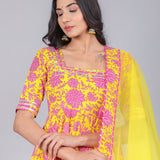 Sunshine Yellow Pink Floral Anarkali Set