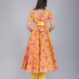 Sunshine Yellow Pink Floral Anarkali Set