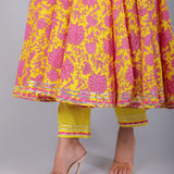 Sunshine Yellow Pink Floral Anarkali Set