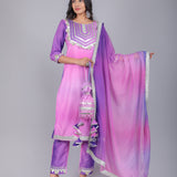 Ombre Pink & Purple Silk Blend Straight Kurti Set
