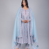 Powder Blue Rosette Anarkali Set