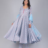 Powder Blue Rosette Anarkali Set