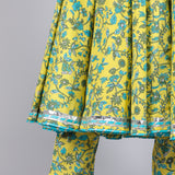 Bright Yellow Floral Angrakha Cotton Anarkali Set