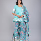 Sky Blue Floral Peplum Sharara Indo Western Set