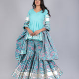 Sky Blue Floral Peplum Sharara Indo Western Set