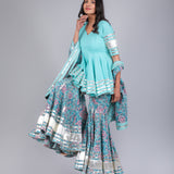 Sky Blue Floral Peplum Sharara Indo Western Set