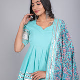 Sky Blue Floral Peplum Sharara Indo Western Set