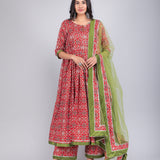Scarlet Green Bandhani Print Anarkali Set