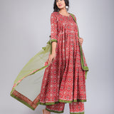Scarlet Green Bandhani Print Anarkali Set