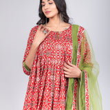 Scarlet Green Bandhani Print Anarkali Set