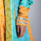 Multi-Tone Turquoise Bandhani Printed Cotton Anarkali Set