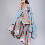 Powder Blue Floral Peplum Sharara Indo Western Set
