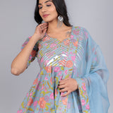 Powder Blue Floral Peplum Sharara Indo Western Set