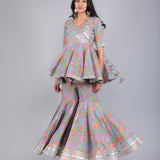 Powder Blue Floral Peplum Sharara Indo Western Set