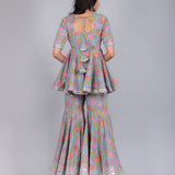Powder Blue Floral Peplum Sharara Indo Western Set