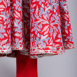 Crimson Red Floral Angrakha Cotton Anarkali Set