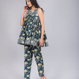 Teal & Yellow Chevron Printed Peplum Sharara Indo Western Set