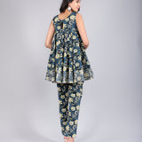 Teal & Yellow Chevron Printed Peplum Sharara Indo Western Set