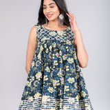 Teal & Yellow Chevron Printed Peplum Sharara Indo Western Set
