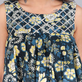 Teal & Yellow Chevron Printed Peplum Sharara Indo Western Set