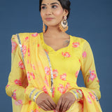 Sunshine Yellow Lotus Printed Georgette Anarkali Set