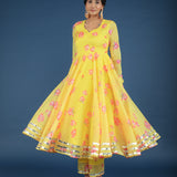 Sunshine Yellow Lotus Printed Georgette Anarkali Set