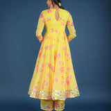 Sunshine Yellow Lotus Printed Georgette Anarkali Set