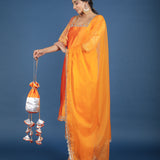 Bright Orange Square-Neck Organza Tissue Salwar Set