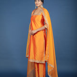 Bright Orange Square-Neck Organza Tissue Salwar Set