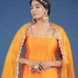 Bright Orange Square-Neck Organza Tissue Salwar Set