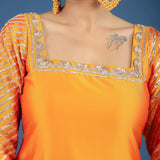 Bright Orange Square-Neck Organza Tissue Salwar Set