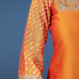 Bright Orange Square-Neck Organza Tissue Salwar Set