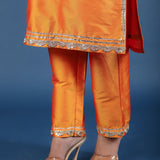 Bright Orange Square-Neck Organza Tissue Salwar Set