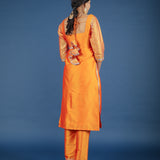Bright Orange Square-Neck Organza Tissue Salwar Set