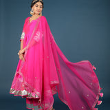 Hot Pink Silver Zari Anarkali Set