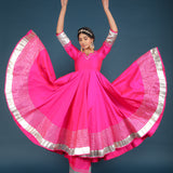 Hot Pink Silver Zari Anarkali Set