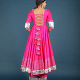 Hot Pink Silver Zari Anarkali Set