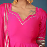 Hot Pink Silver Zari Anarkali Set