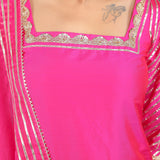 Magenta Pink Metallic Border Organza Tissue Kurti Set