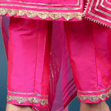 Magenta Pink Metallic Border Organza Tissue Kurti Set