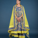 Peacock Blue All-Over Printed Cotton Anarkali Set