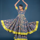 Peacock Blue All-Over Printed Cotton Anarkali Set