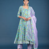 Sky Blue Lavender Floral Print Anarkali Set