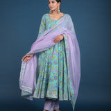 Sky Blue Lavender Floral Print Anarkali Set